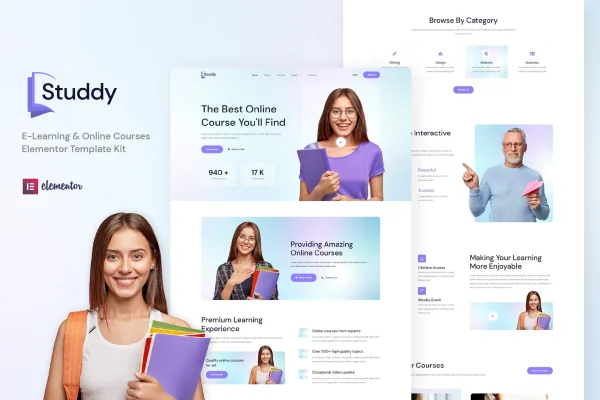 Studdy e-learning and online courses Elementor template kit preview