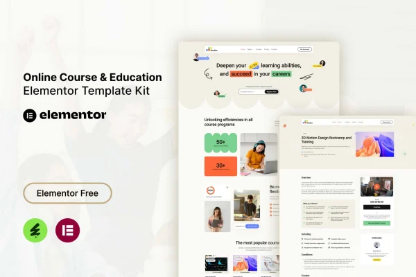 Studiez online course and education Elementor template kit preview