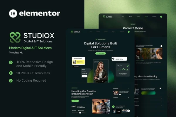 Studiox Elementor template kit preview for digital and IT agency websites