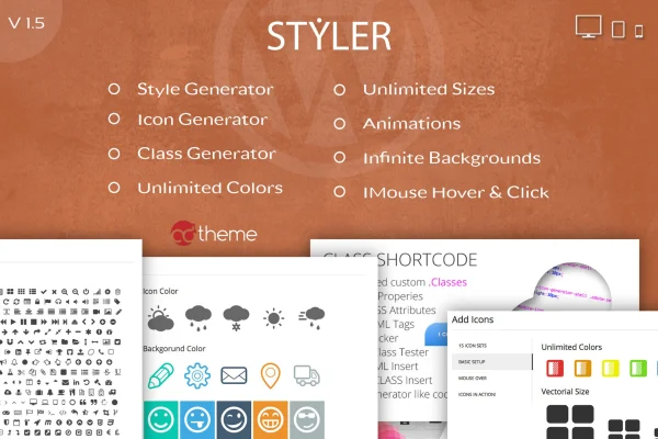 Styler icons, fonts and CSS generator plugin banner for WordPress