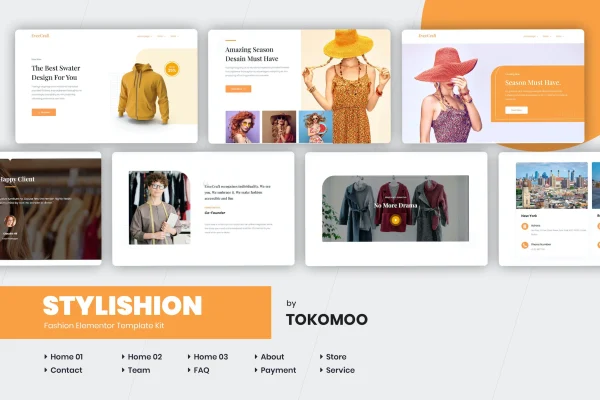 Stylishion fashion store Elementor template kit preview with homepage layouts