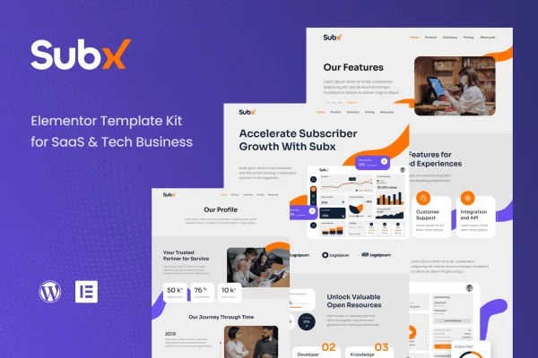 Subx SaaS and tech business Elementor template kit preview