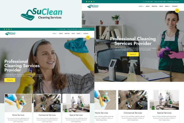 SuClean cleaning services Elementor template kit cover showing homepage designs