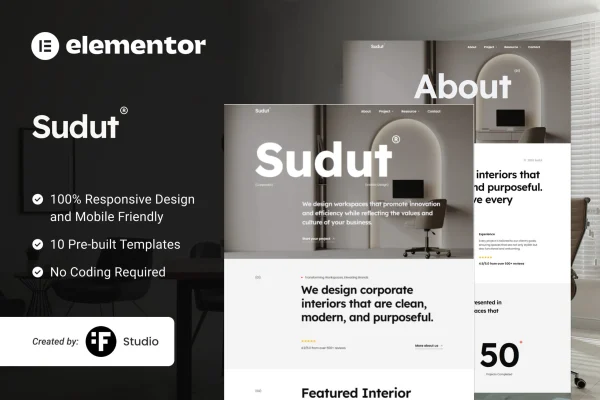 Sudut corporate interior design Elementor kit preview