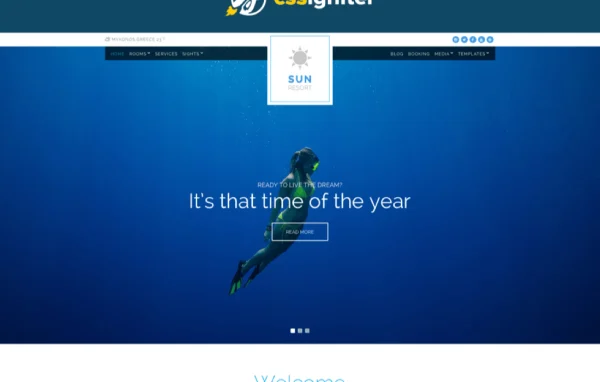 Sun Resort WordPress theme preview for hotels and resorts