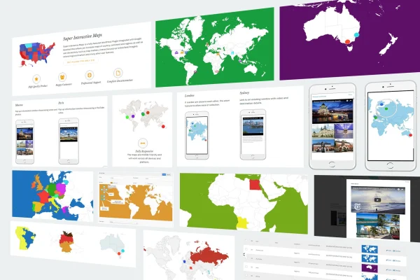 Super Interactive Maps plugin banner with a world map and location markers
