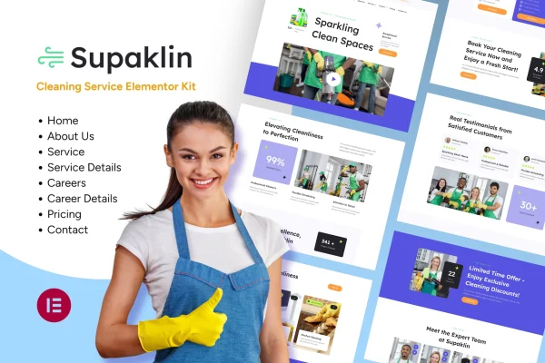 Supklin cleaning service Elementor template kit cover image