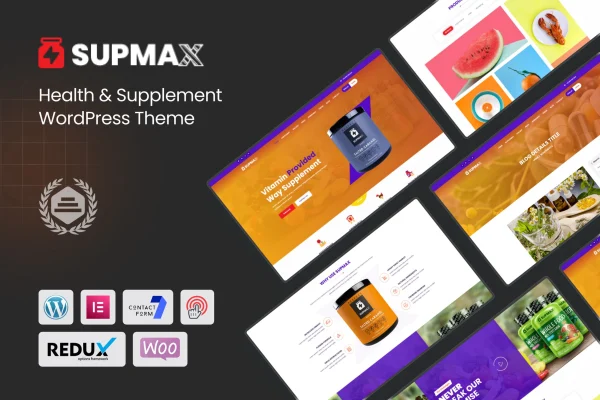 Supmax health and supplement Elementor WordPress theme preview
