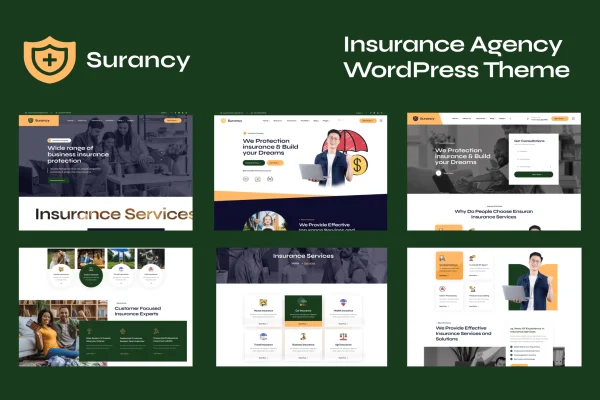 Surancy insurance agency WordPress theme homepage preview