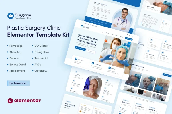 Surgeria plastic surgery clinic Elementor template kit preview
