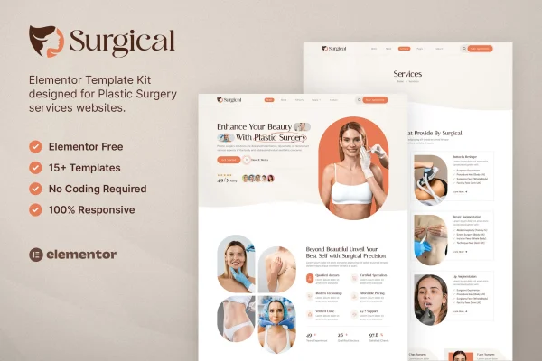 Surgical plastic surgery clinic Elementor template kit cover image