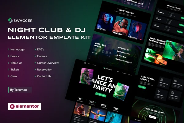 Swagger night club and DJ Elementor template kit preview