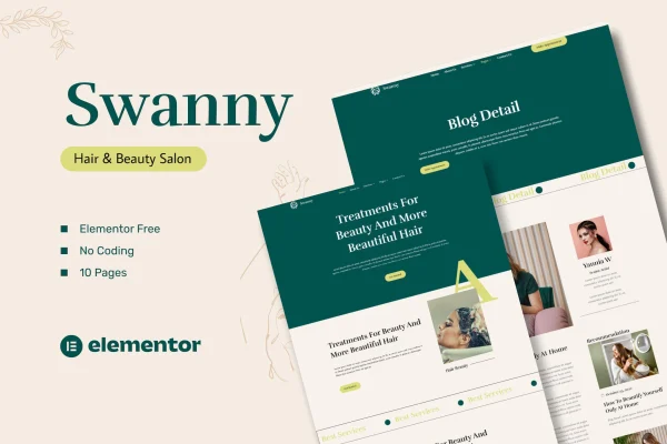 Swanny hair and beauty salon Elementor template kit cover image