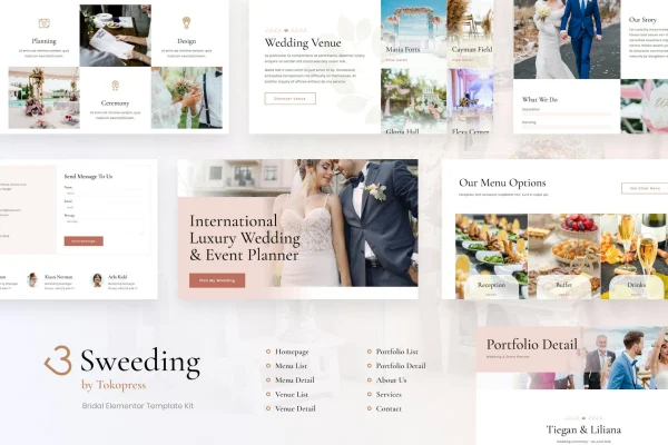 Sweeding wedding event invitation Elementor template kit preview