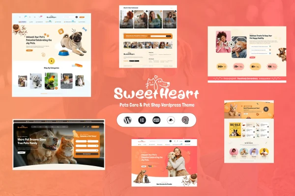 SweetHeart pet care and pet shop WordPress theme preview