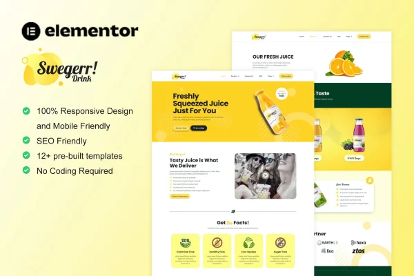 Swegerr juice and fresh drink Elementor template kit preview