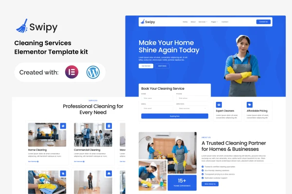 Swipy cleaning services Elementor template kit preview