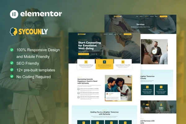 Sycounly psychology and counseling Elementor template kit preview