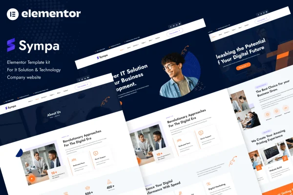 Sympa IT solutions and technology Elementor template kit page previews
