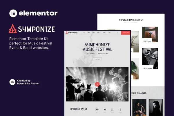 Symphonize music festival and band Elementor template kit preview