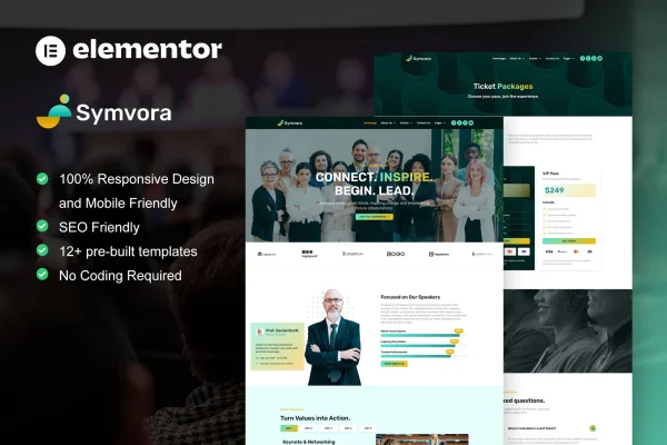 Symvora event and conference Elementor template kit preview