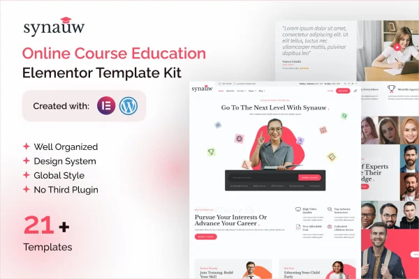 Synauw online course education Elementor template kit preview