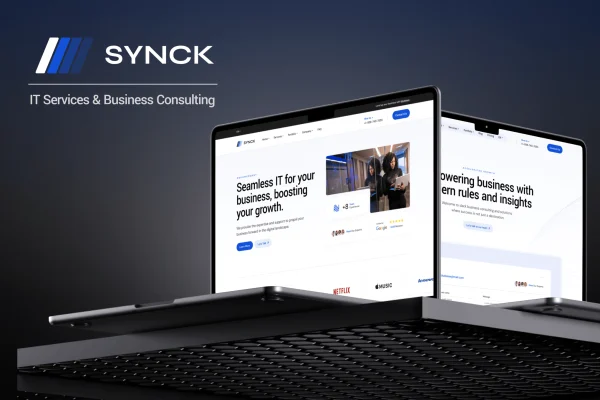 Synck IT solutions WordPress theme preview showing a modern tech business website layout