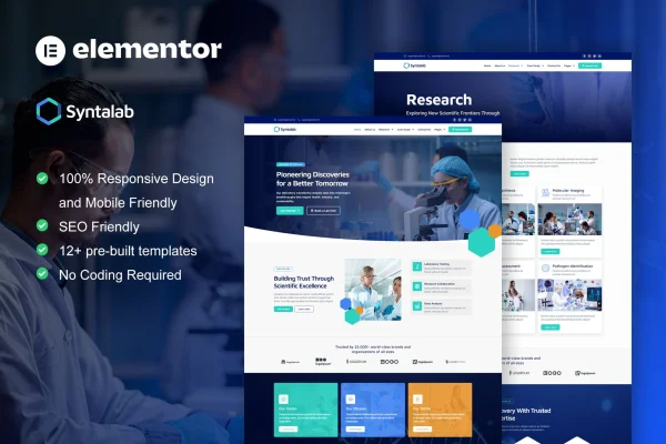SyntaLab science research and laboratory Elementor template kit preview