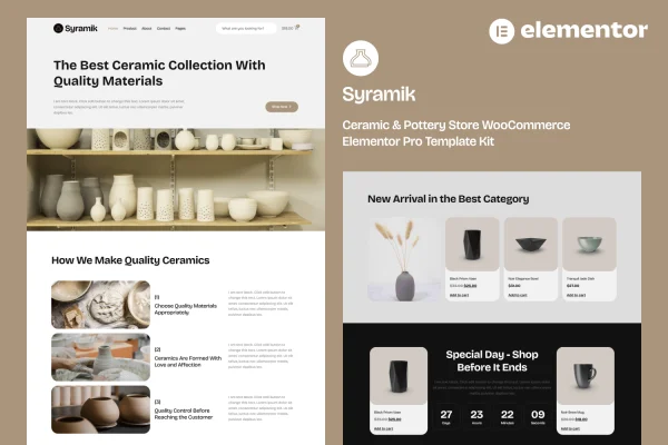 Syramik ceramic and pottery store Elementor template kit preview
