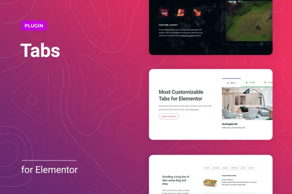 Taber for Elementor plugin banner showing tabbed content layouts