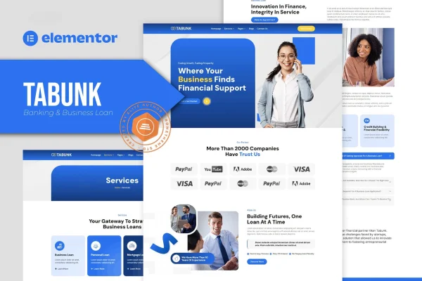 Tabunk banking and business loan Elementor template kit preview