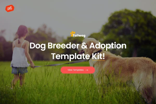 Tailwag dog breeder and adoption Elementor template kit preview