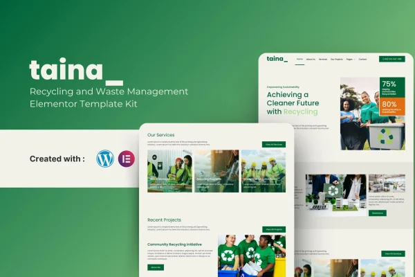 Taina recycling and waste management Elementor template kit preview