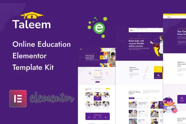 Taleem online education Elementor template kit preview with course and instructor page layouts