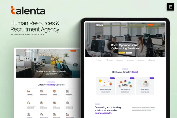 Talenta HR and recruitment agency Elementor template kit preview