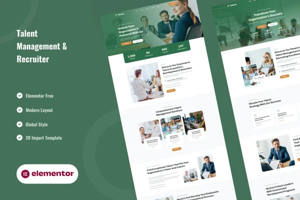 Talento recruiter and talent management Elementor template kit preview