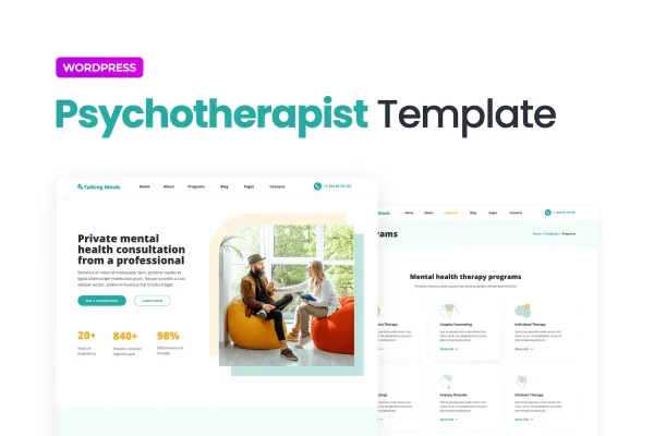 Talking Minds psychotherapist Elementor template kit page previews