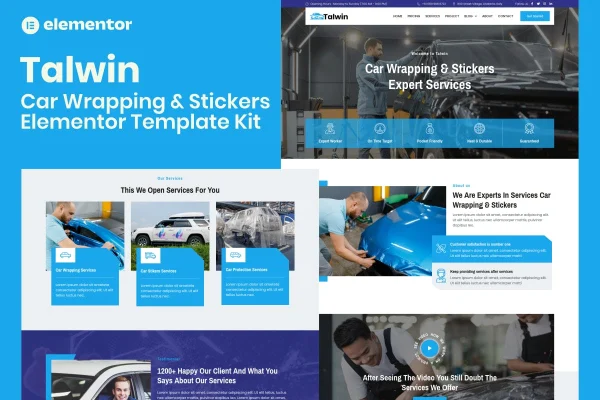 Talwin car wrapping and stickers Elementor Pro template kit preview