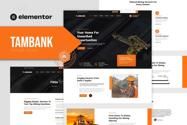 Tambank mining and industry Elementor template kit preview