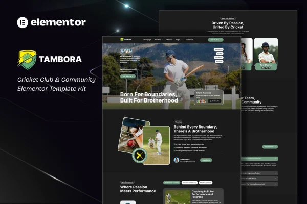 Tambora cricket club and community Elementor template kit preview
