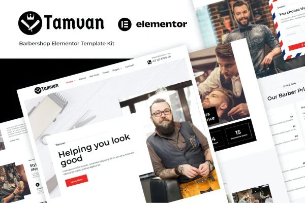 Tamvan barbershop Elementor template kit preview