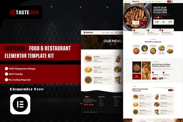 Tastehub food and restaurant Elementor template kit cover image