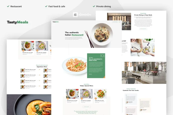 TastyMeals restaurant and cafe Elementor template kit preview