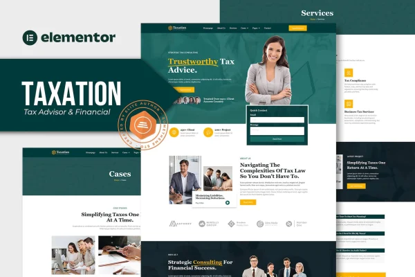 Taxation tax advisor and financial consulting Elementor template kit preview