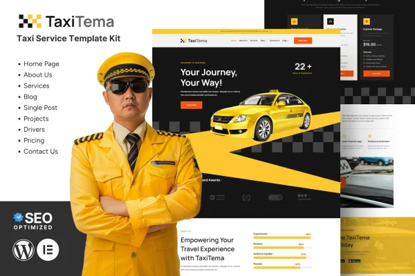 Taxitema taxi business Elementor template kit preview