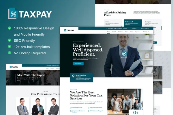 TaxPay financial consulting Elementor template kit preview