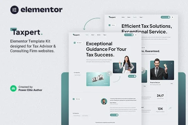 Taxpert tax advisor and consulting Elementor template kit preview