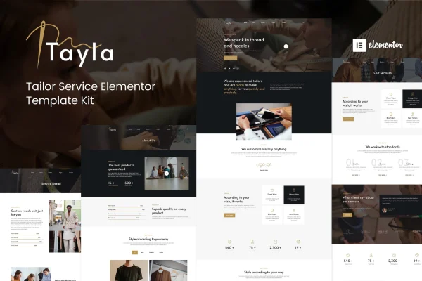 Tayla tailor service Elementor template kit preview