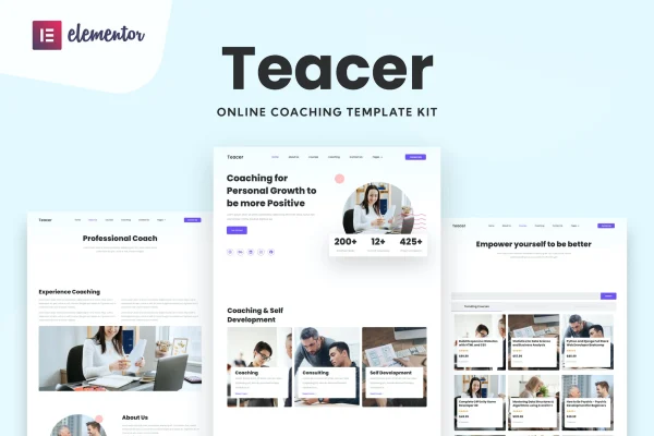 Teacer online coaching Elementor template kit preview