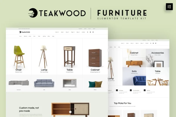 Teakwood furniture shop Elementor template kit preview